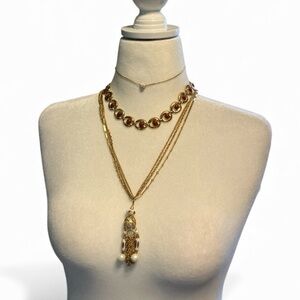 Stack of 3 Vintage Gold Tone Necklaces 60s - 80s